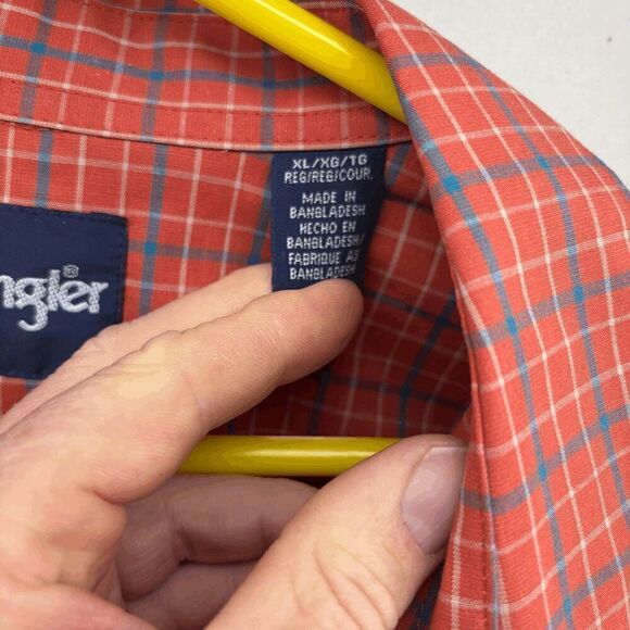 Wrangler Pearl Snap Long Sleeve Burnt Orange Blue Plaid Western XL Shirt NFR - Picture 4 of 6